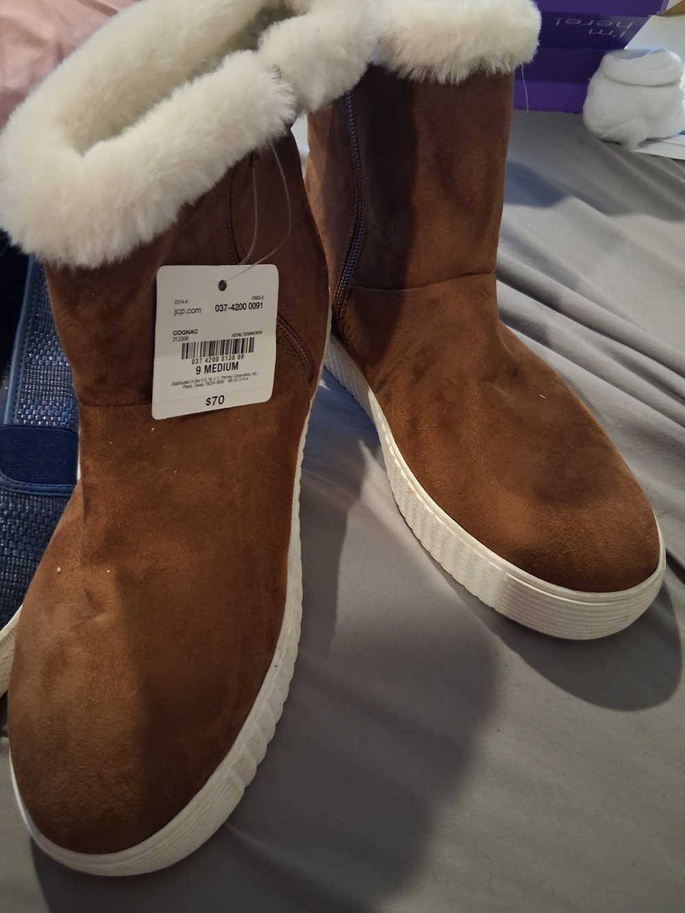 Women's Cognac Suede Faux-Fur Lined Casual Boots